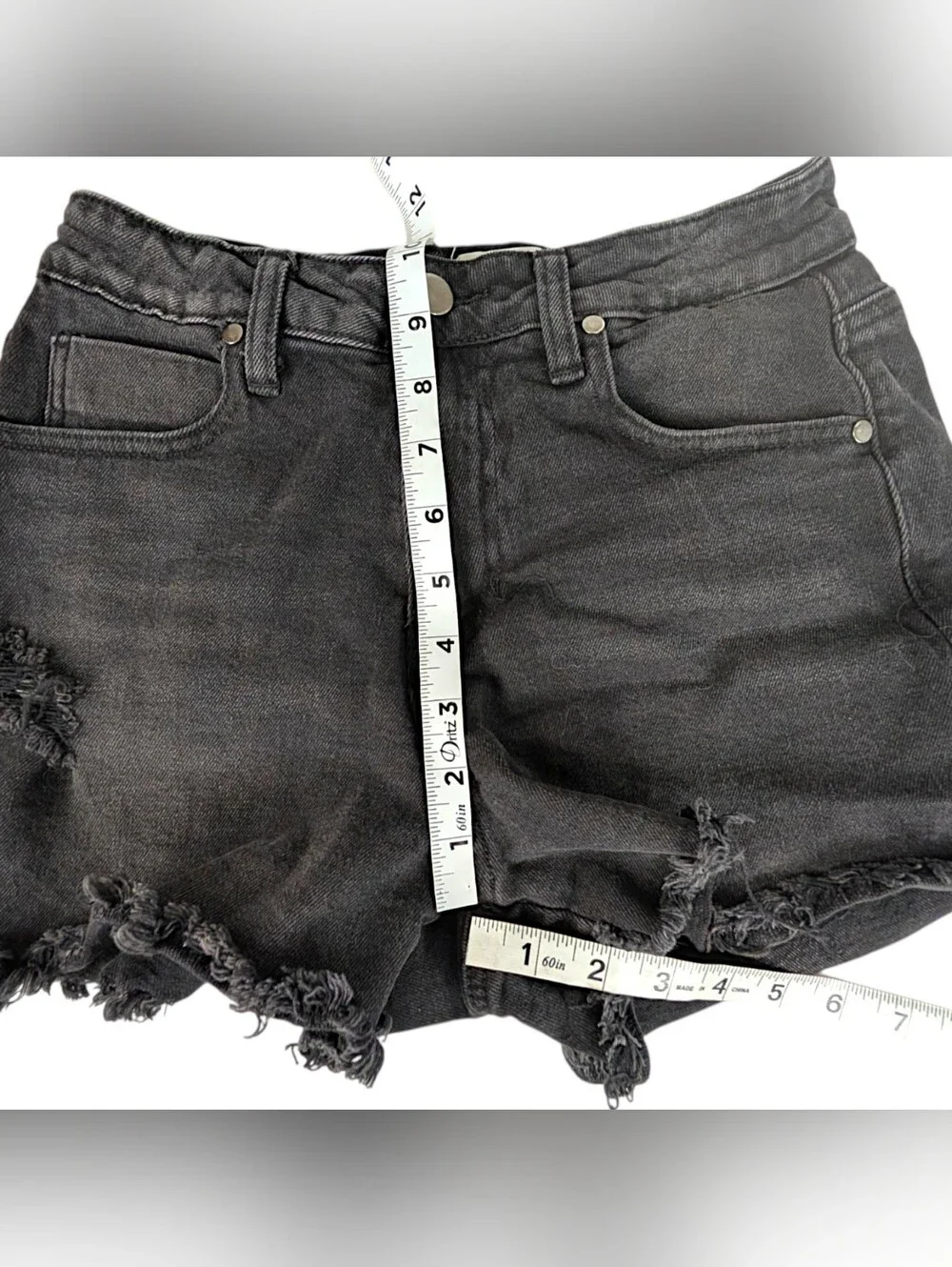 Abound Black Denim Jean Shorts Sz 27 Small Womens Raw Hem High Rise Distressed